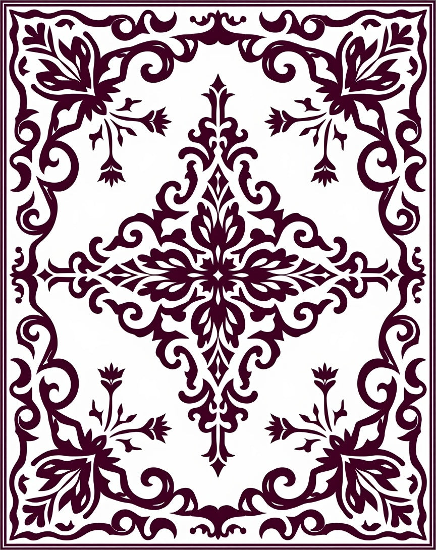 Regal Baroque Floral Damask Design Rug