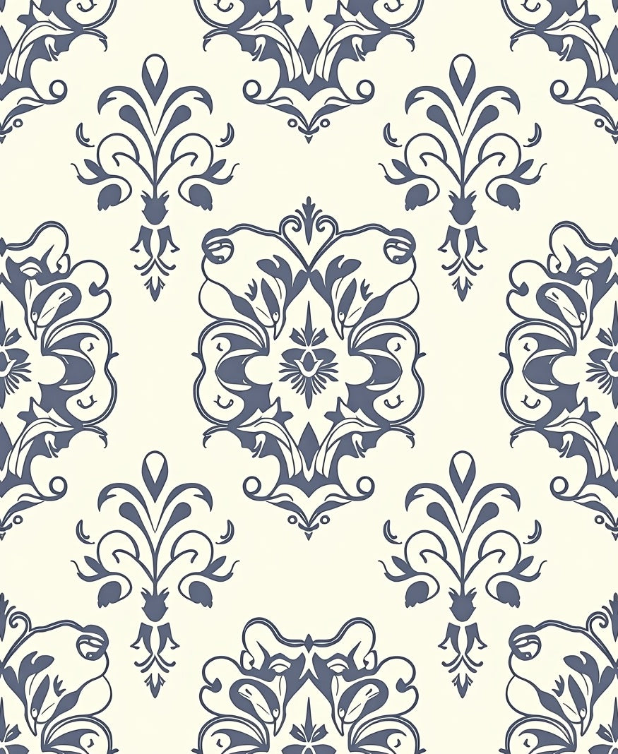 Classic Damask Floral Scroll Pattern Rug