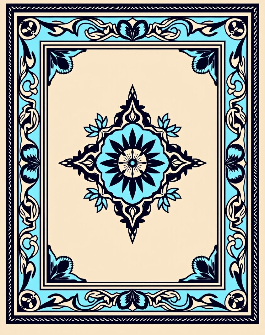 Elegant Blue Floral Medallion Rug