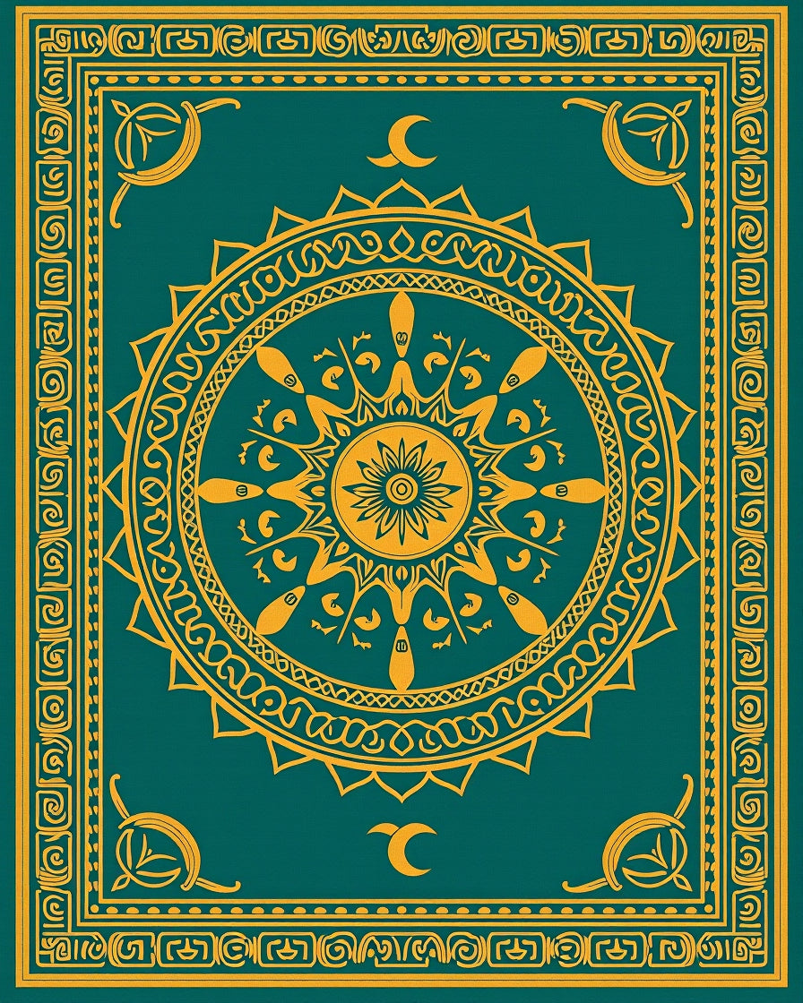 Golden Sun and Moon Mandala Rug