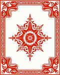 Ornate Red Starburst Frame Design Rug