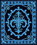 Ornate Blue Floral Scroll Pattern Rug