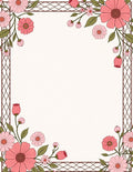 Floral Frame Pink Botanical Design Rug