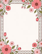 Floral Frame Pink Botanical Design Rug