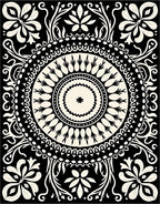 Black Cream Mandala Floral Pattern Rug