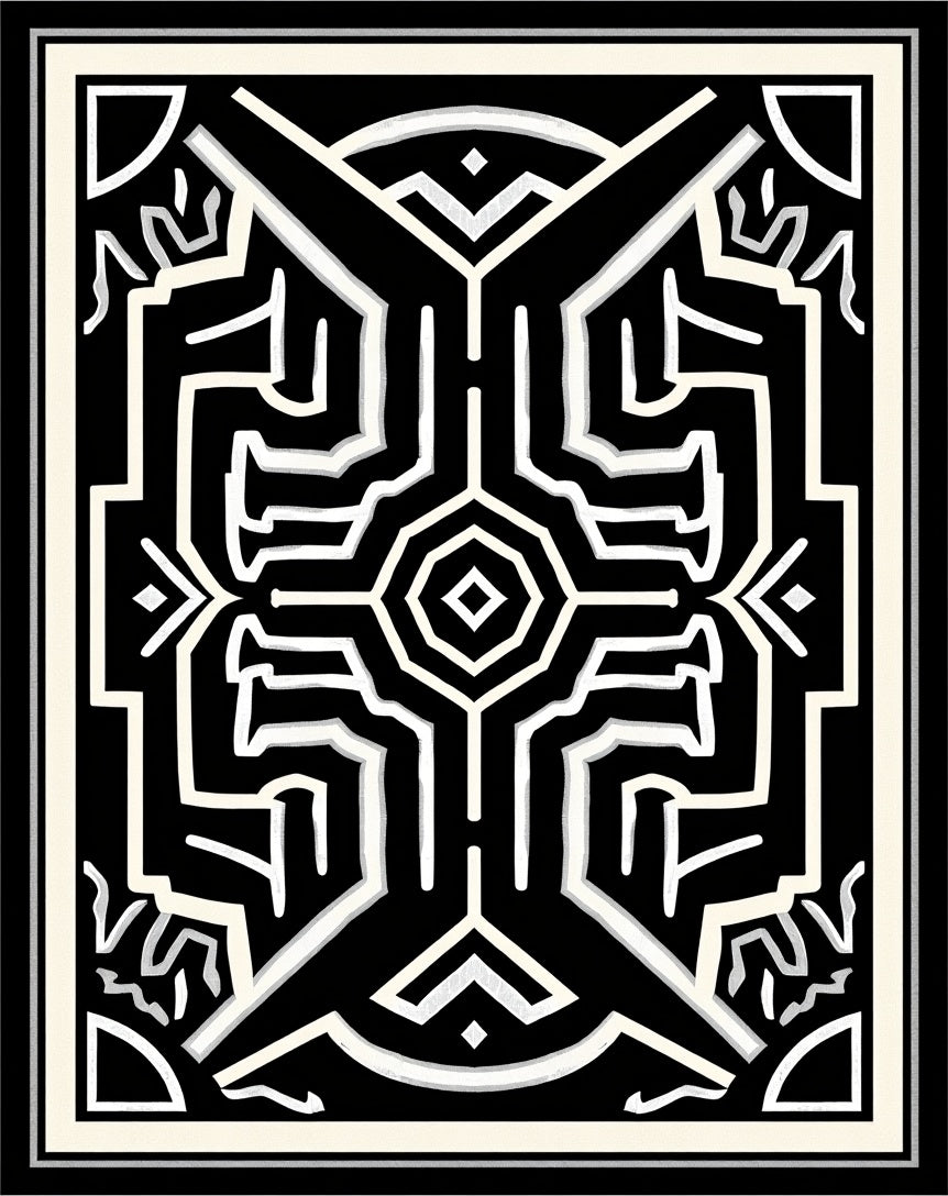 Black And White Abstract Geometric Pattern Rug