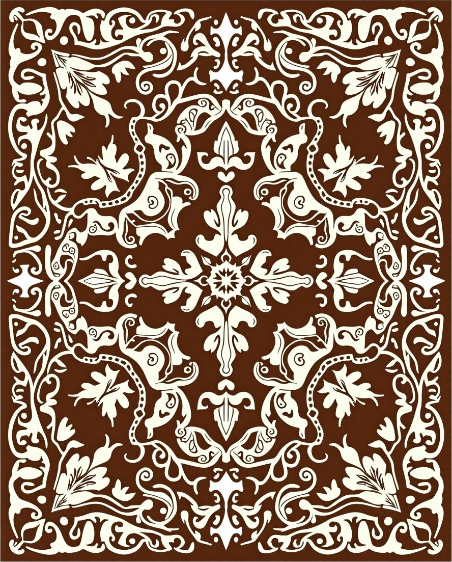 Ornate Floral Damask Scrollwork Design Rug