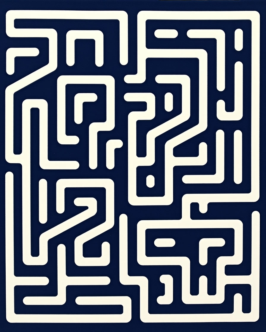 Navy Cream Maze Pattern Rug