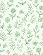 Delicate Green Floral Botanical Pattern Rug