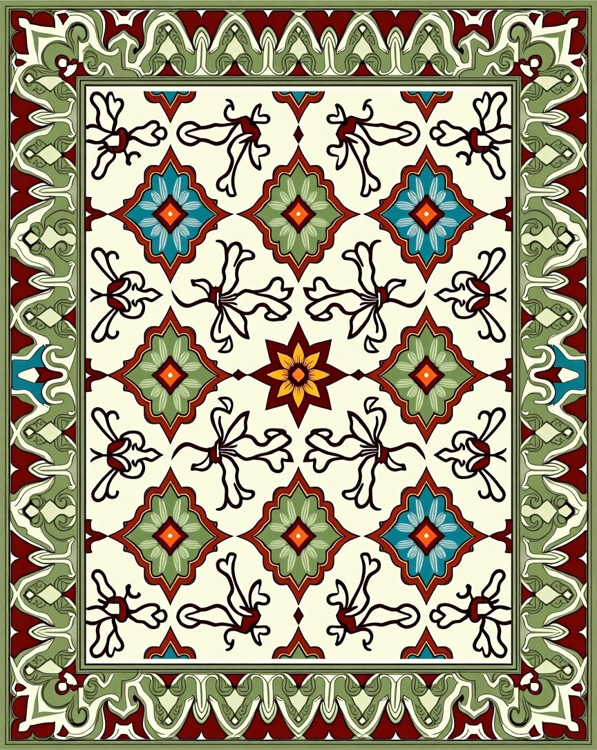Ornate Floral Geometric Tiled Design Rug