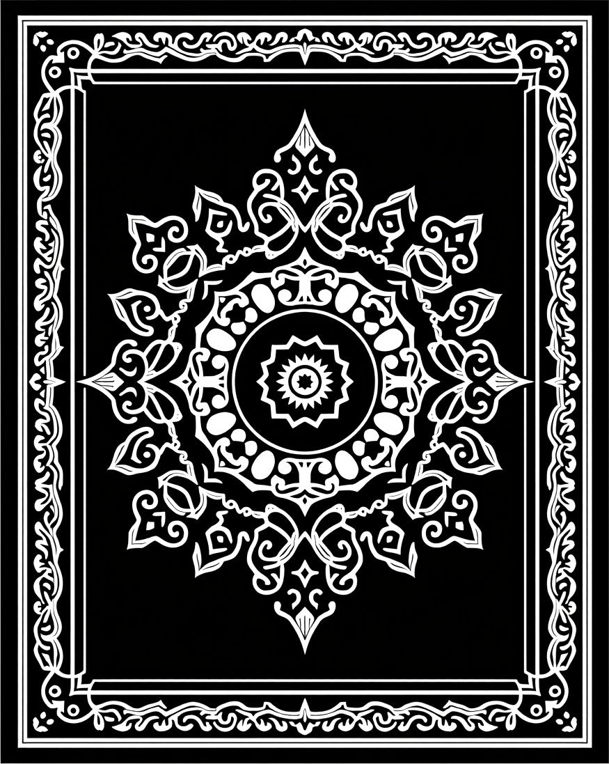 Intricate Mandala Floral Black White Rug