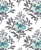 Abstract Floral Branches Blue-Green Pattern Rug