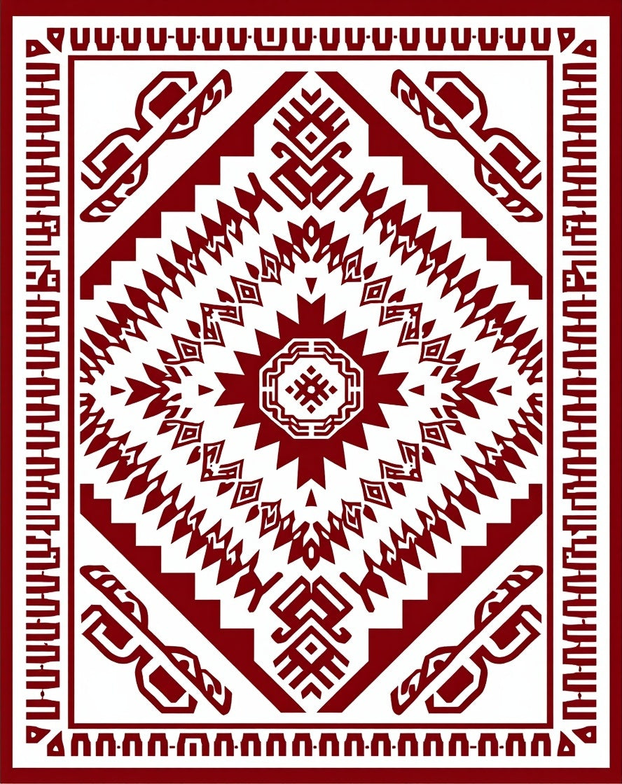 Bold Red Tribal Geometric Pattern Rug
