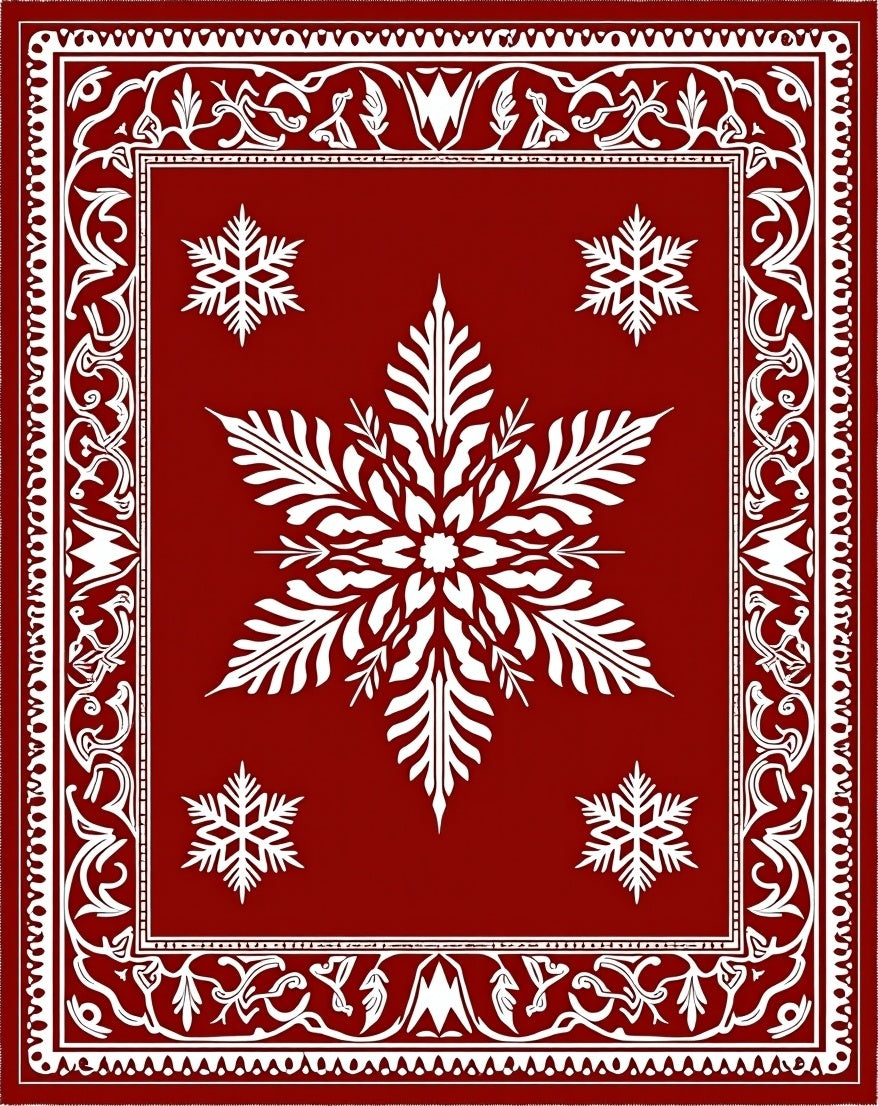 Crimson Snowflake Laurel Frame Rug