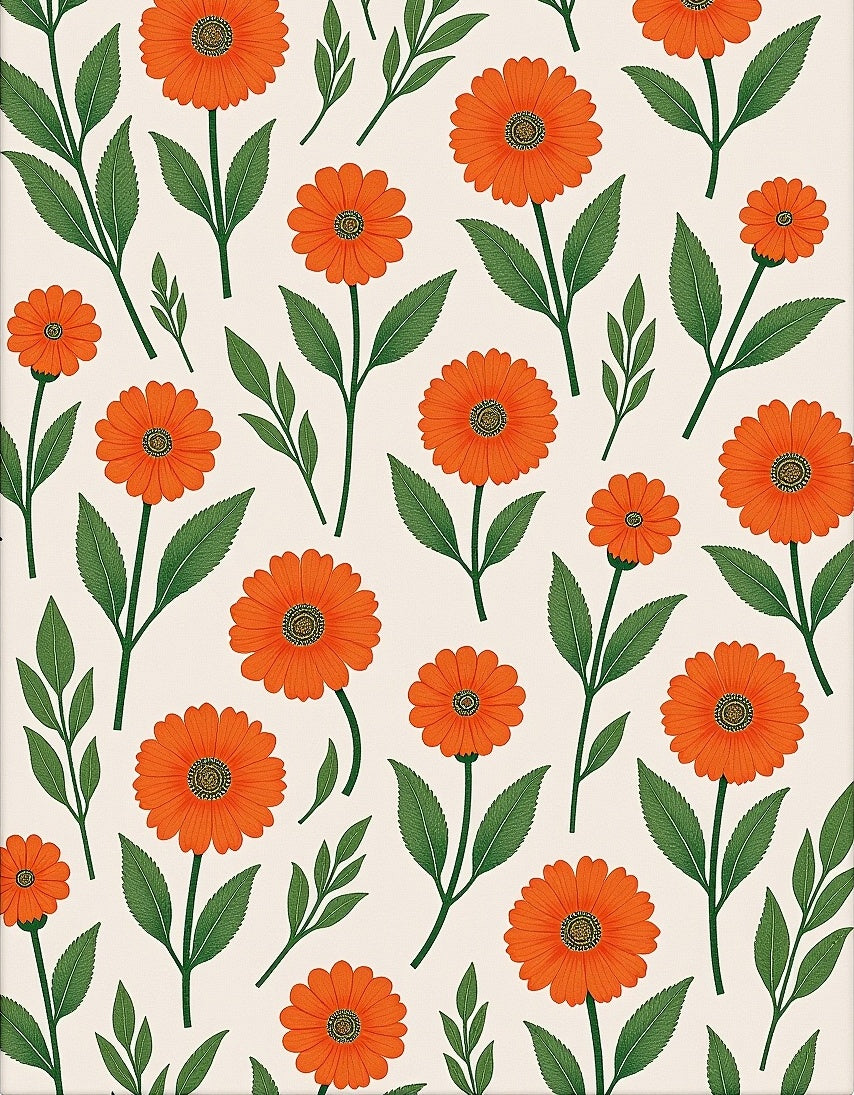 Orange Daisy Floral Pattern Rug