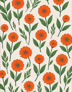 Orange Daisy Floral Pattern Rug