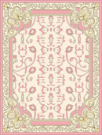Ornate Floral Scrollwork Pink Cream Pattern Rug