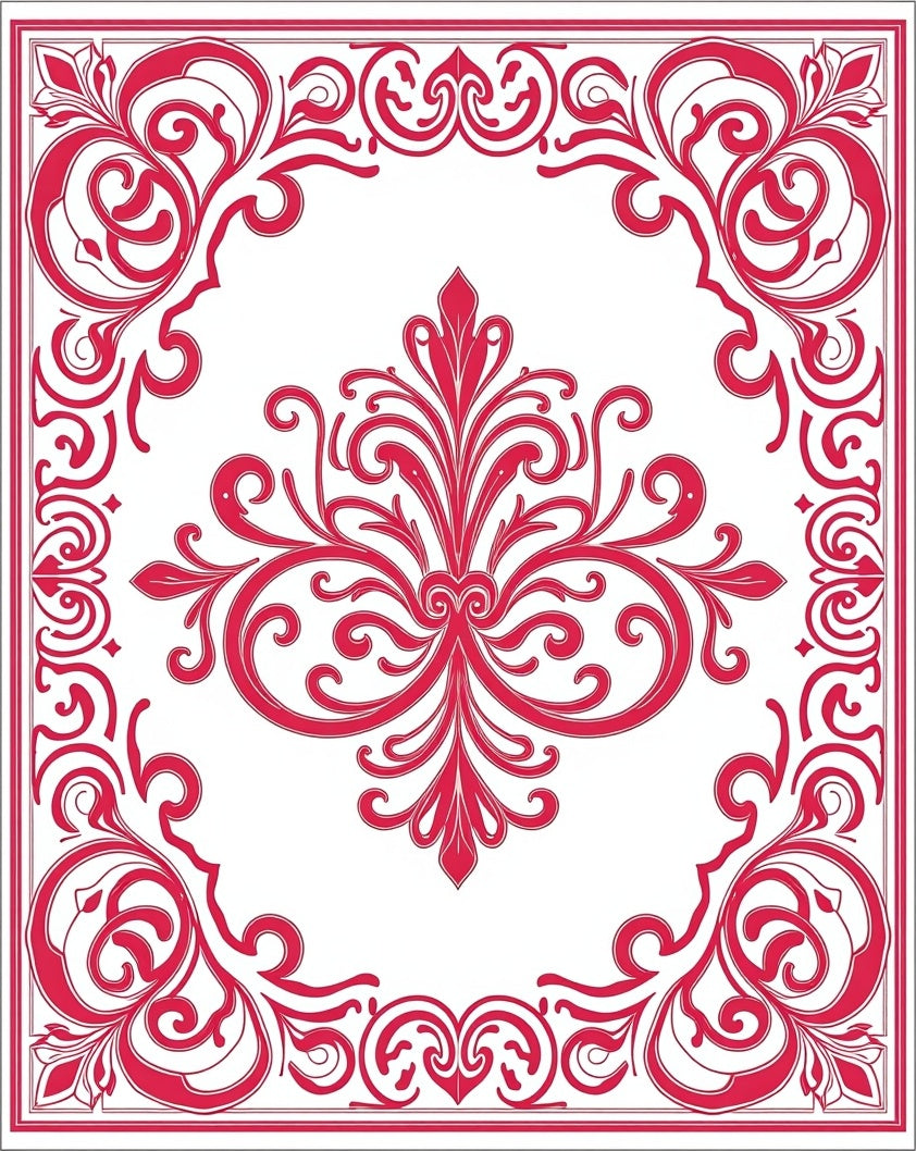 Elegant Red Scrollwork Floral Design Rug