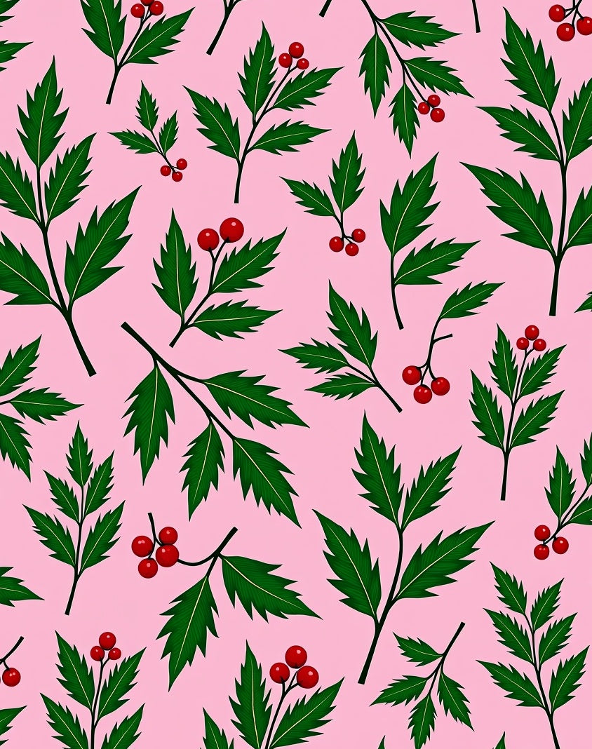 Crimson Berry Green Leaf Clusters Rug
