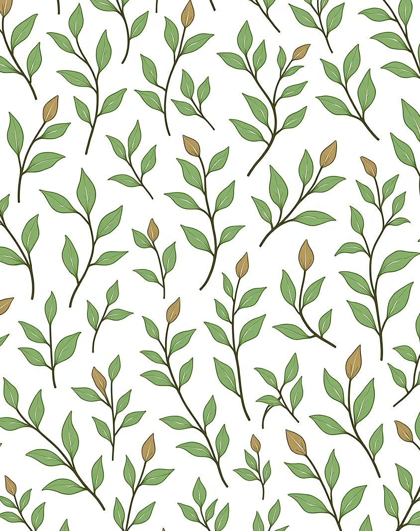 Delicate Green Leafy Branch Pattern Rug