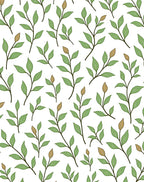 Delicate Green Leafy Branch Pattern Rug