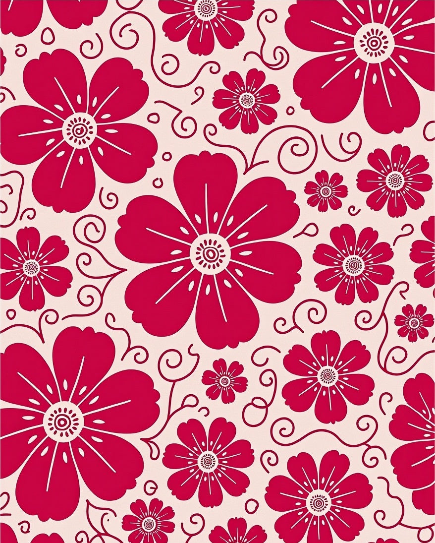 Crimson Floral Pattern with Swirls Rug