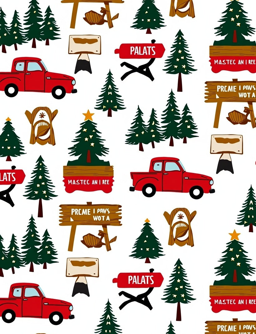 Red Truck Christmas Tree Forest Picnic Rug