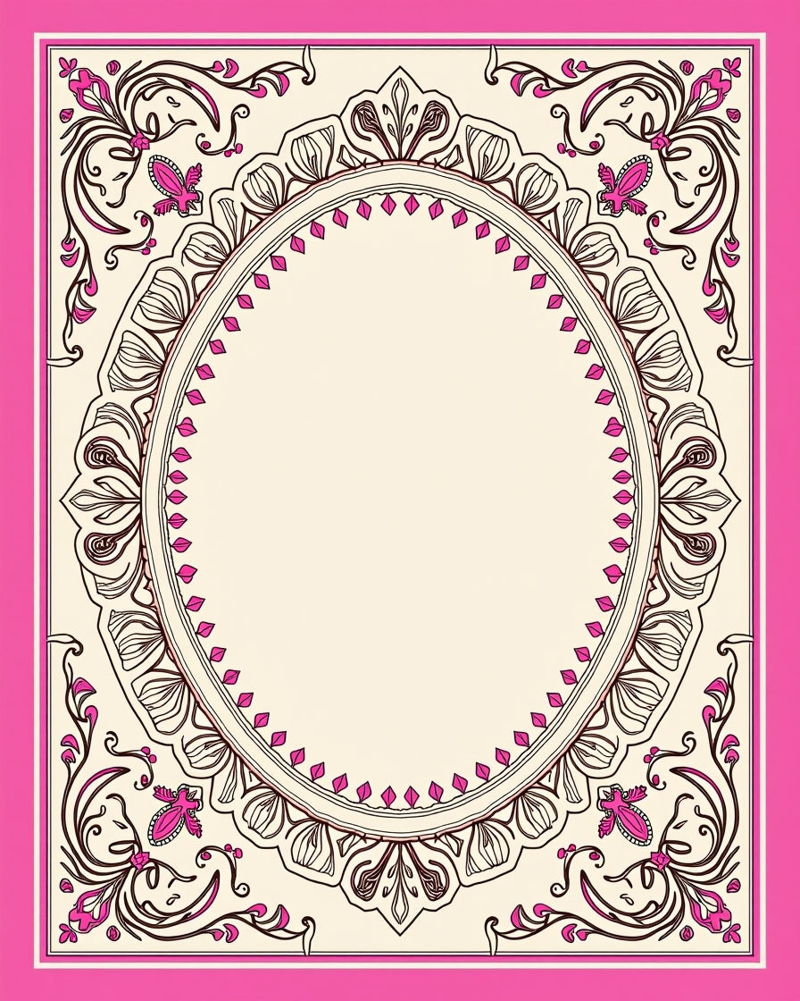 Ornate Pink Cream Floral Scroll Rug