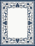 Navy Floral Scroll Border Rug