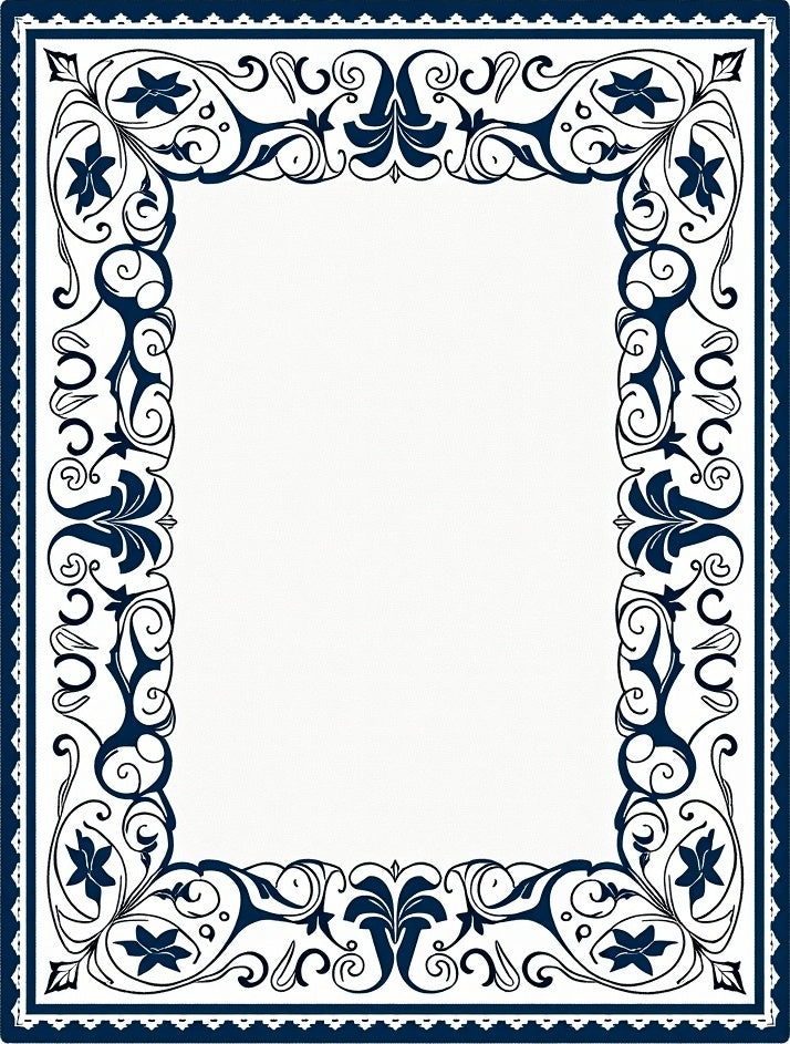 Navy Floral Scroll Border Rug