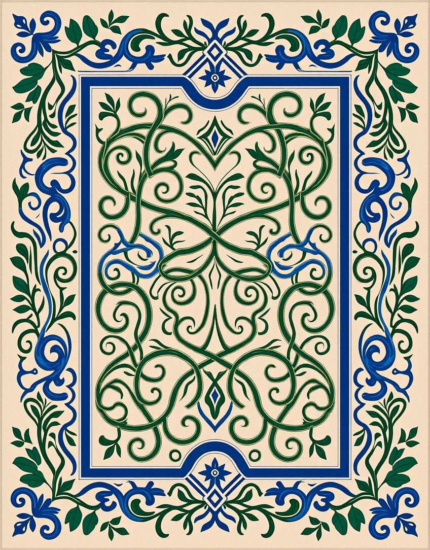 Intricate Woven Emerald Blue Floral Rug
