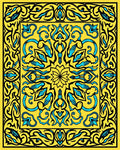 Vibrant Yellow Blue Floral Medallion Pattern Rug