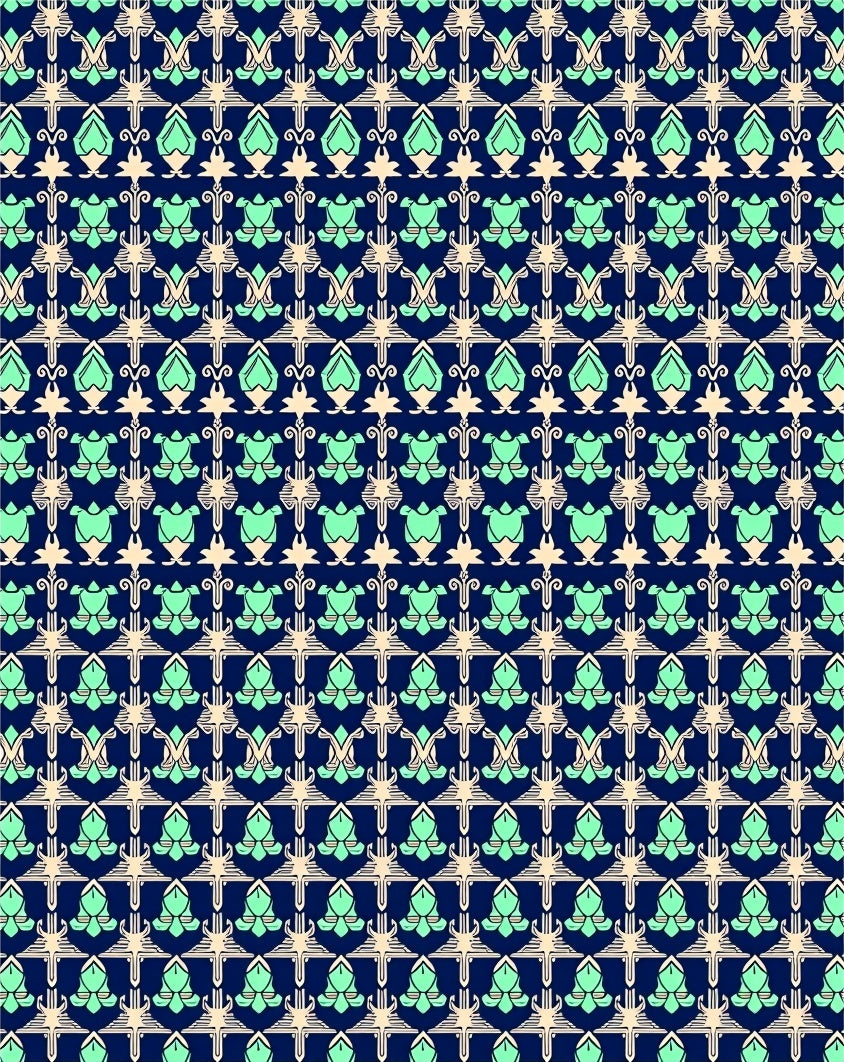 Navy Teal Floral Geometric Pattern Rug