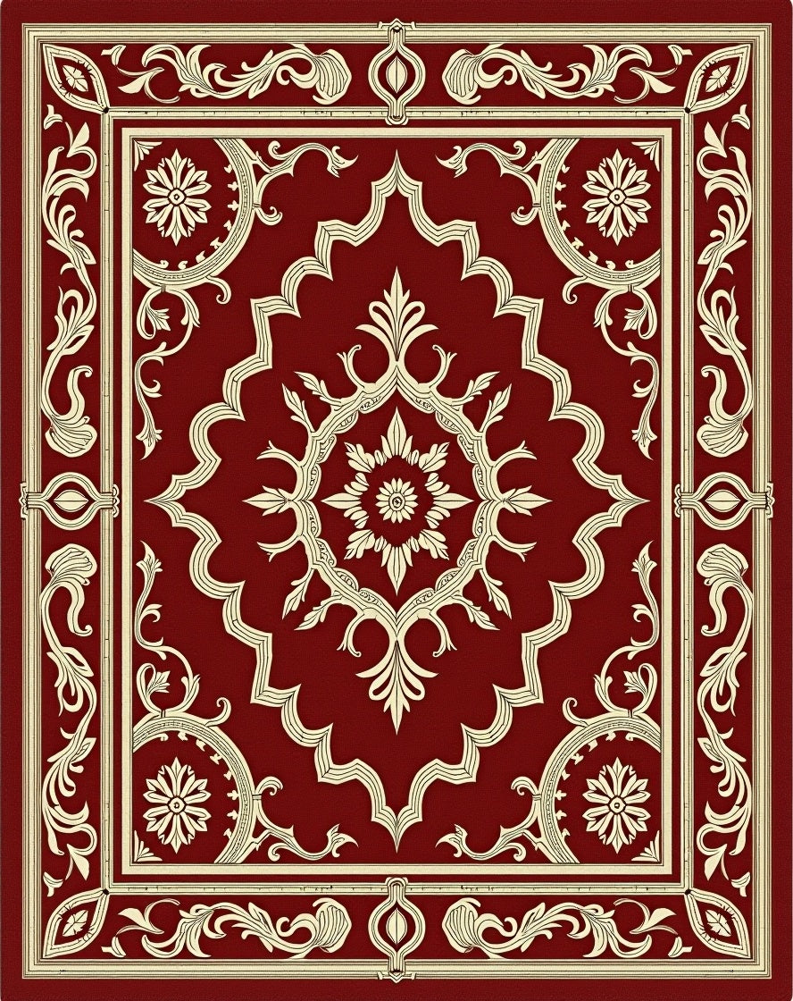Crimson Floral Medallion Frame Rug