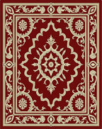 Crimson Floral Medallion Frame Rug