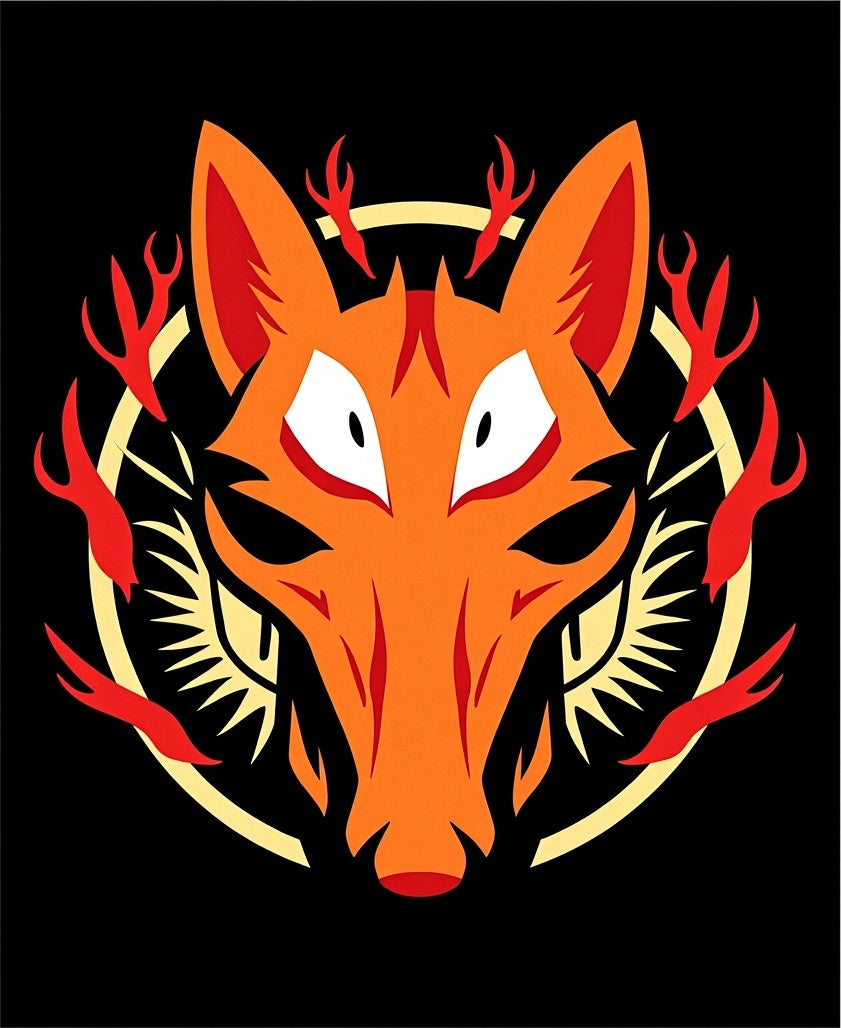 Orange Fox With Fire Symbol Rug