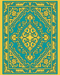 Golden Floral Teal Medallion Pattern Rug