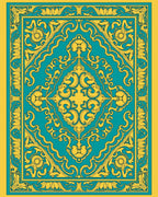 Golden Floral Teal Medallion Pattern Rug