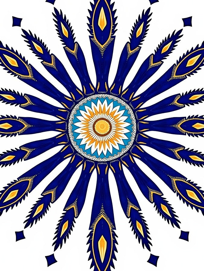 Exotic Sunburst Royal Blue Mandala Pattern Rug