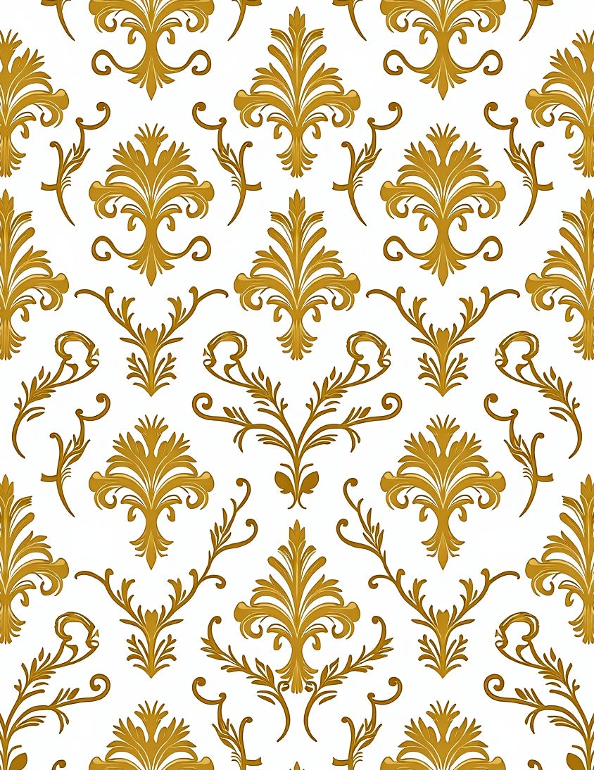 Classic Gold Leaf Damask Pattern Rug