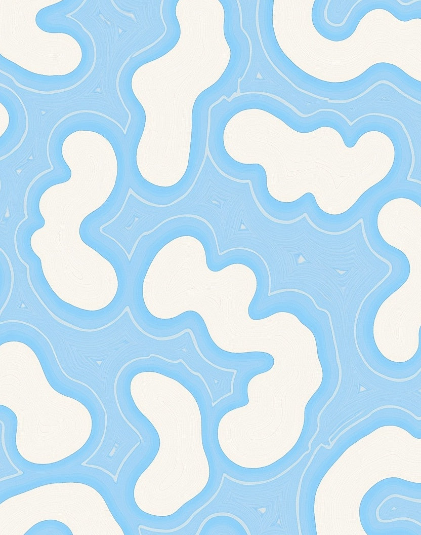 Abstract Blue White Organic Flow Rug