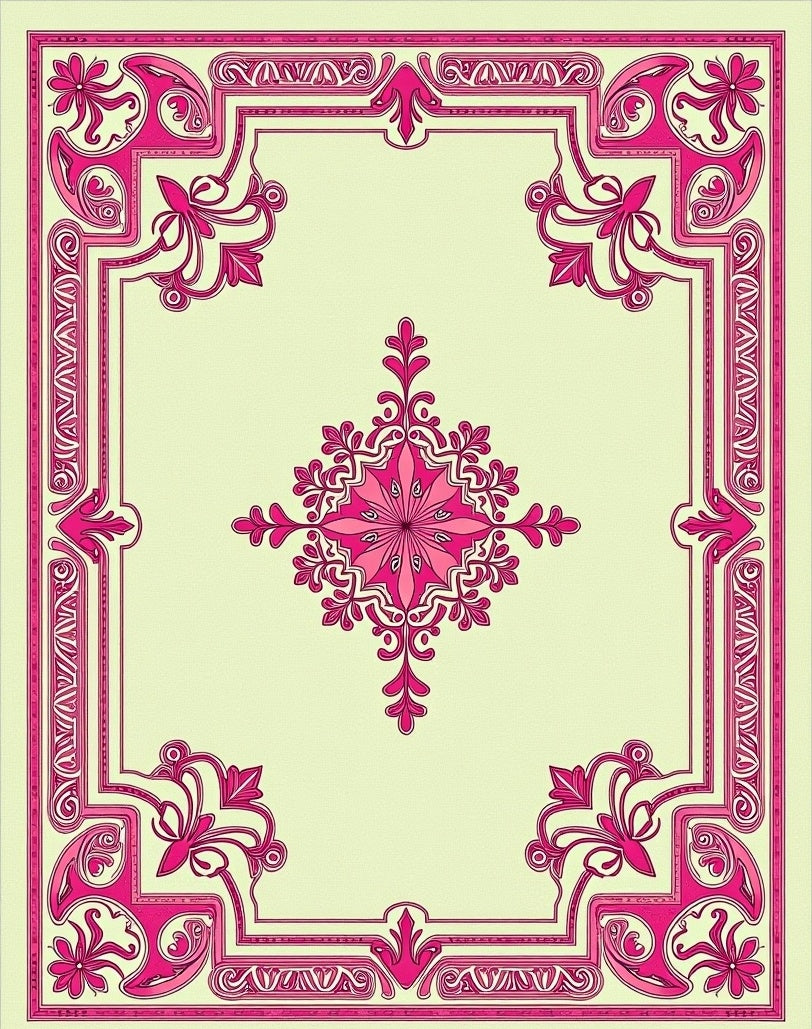 Pink Floral Border Medallion Design Rug
