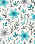 Teal Gray Floral Botanical Pattern Rug