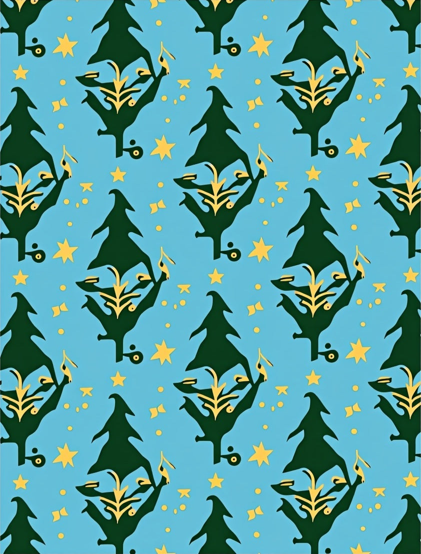 Dark Green Pine Yellow Star Accents Rug