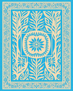Blue and Beige Floral Symmetry Rug