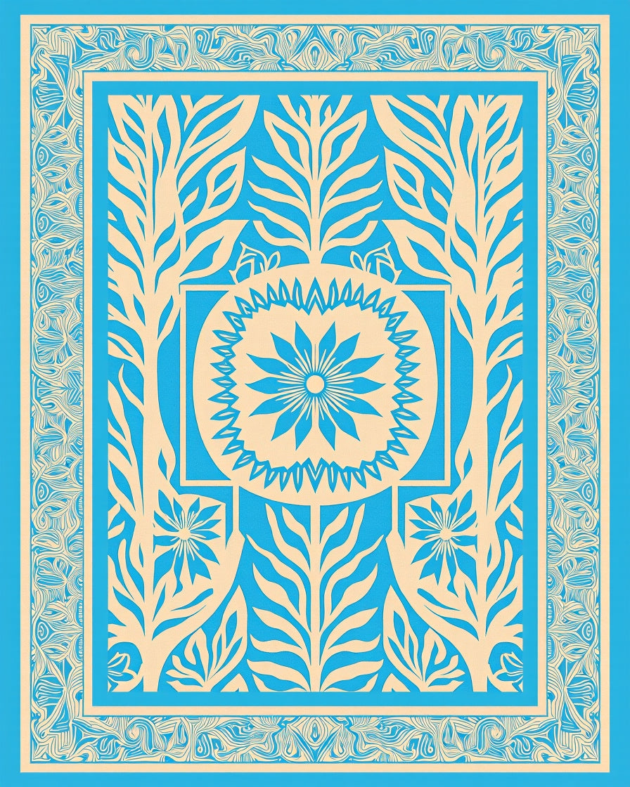 Blue and Beige Floral Symmetry Rug