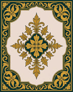 Ornate Golden Floral Border Design Rug