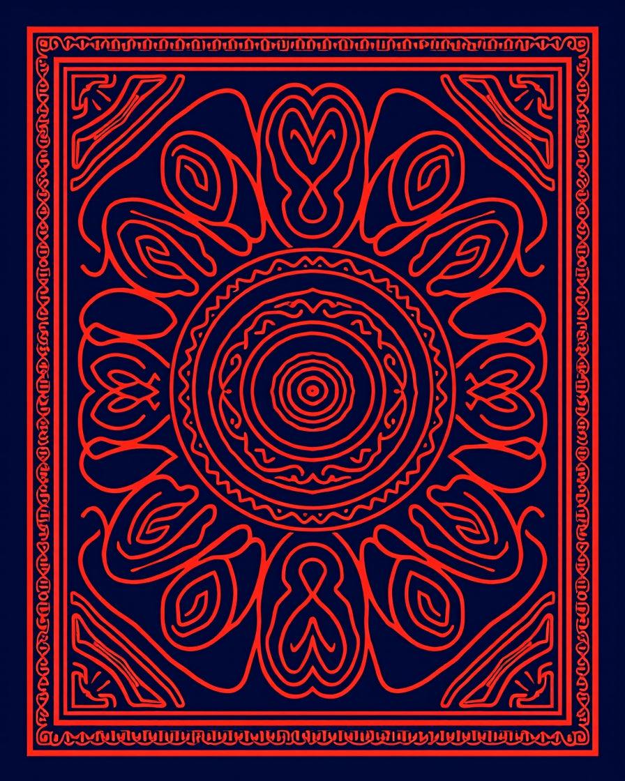 Radiant Red Sunburst Tribal Pattern Rug