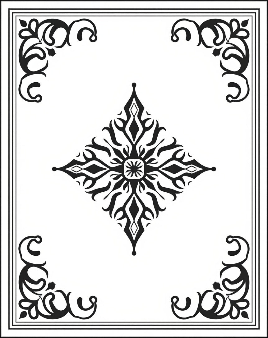 Black White Ornate Floral Diamond Rug