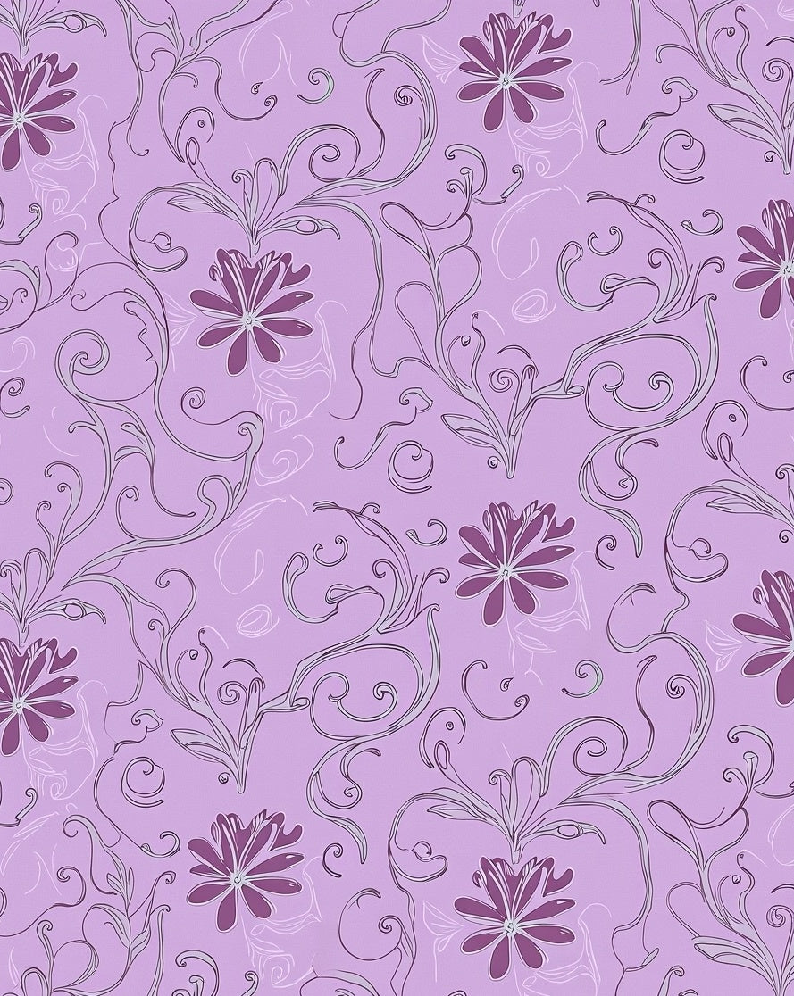 Elegant Purple Floral Swirl Pattern Rug